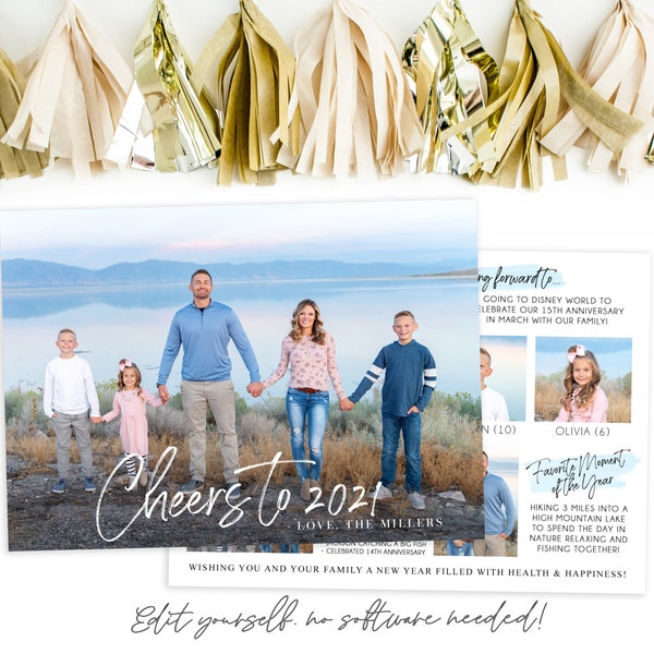 2023 New Year's Card Template | Year In Review | Cheers to 2022 | New Year Photo Card | Holiday New Years Card  | Corjl