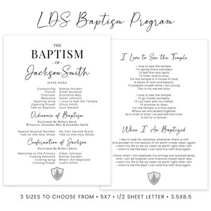 Puede incluir: Un programa de bautismo imprimible en blanco y negro. El programa incluye el nombre "Jackson Smith", la fecha del bautismo y los nombres del oficiante, pianista, director de coro y otros participantes. El programa tambi&eacute;n incluye el orden del servicio, incluyendo el canto de apertura, la oraci&oacute;n de apertura, la charla sobre el bautismo, la ordenanza del bautismo, la confirmaci&oacute;n de Jackson, las observaciones de cierre, el canto de cierre y la oraci&oacute;n de cierre. El programa tambi&eacute;n incluye una cita sobre el templo y una cita sobre el bautismo.