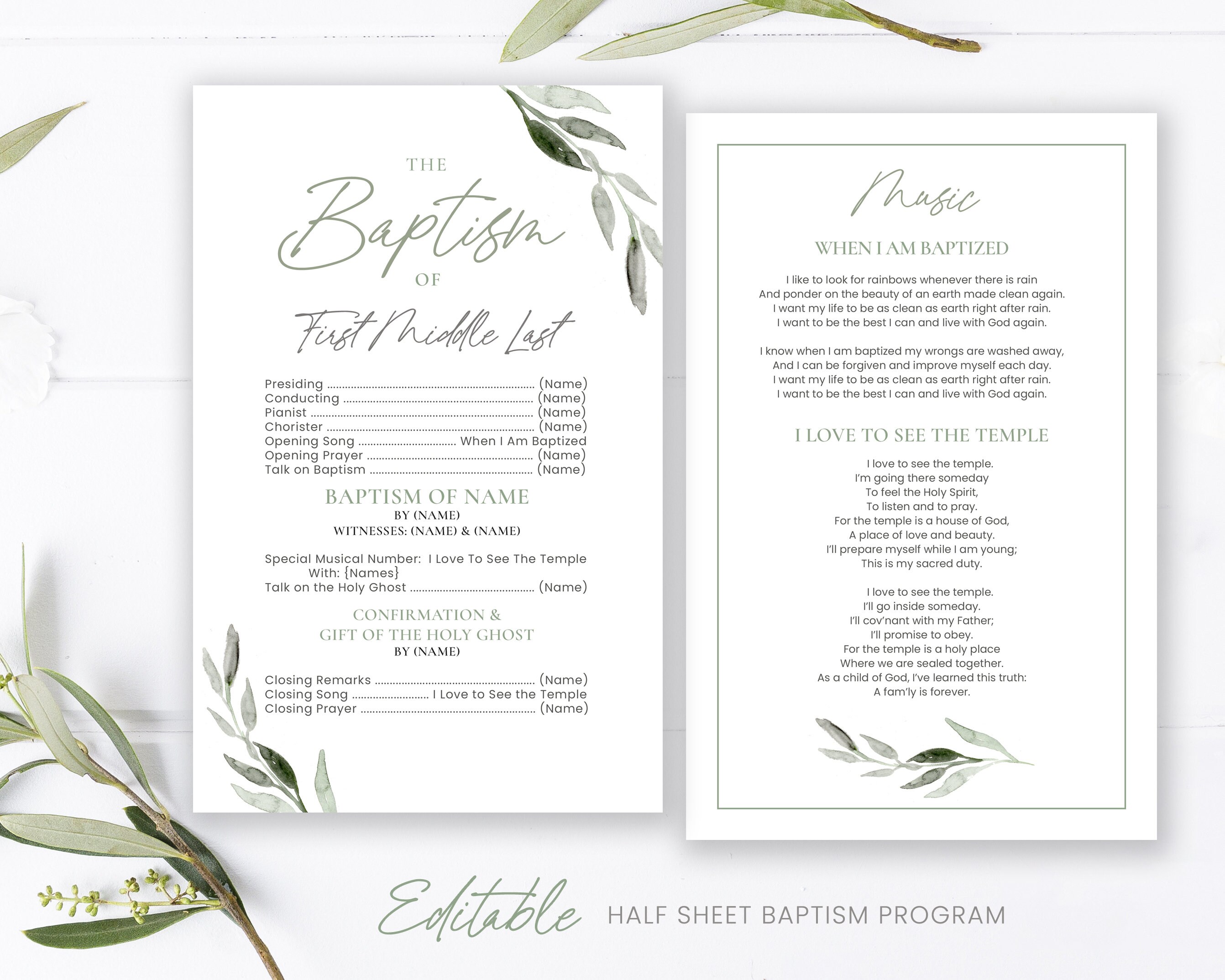 EDITABLE LDS Baptism Program Template Printable Baptism Canada 