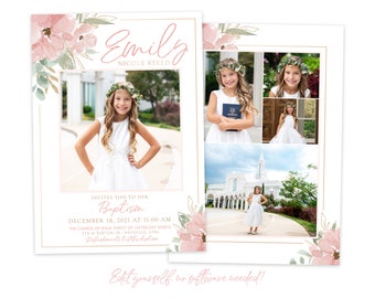Floral LDS Baptism Invitation Girl: Customizable Corjl Template
