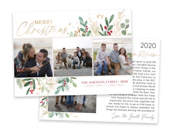 Floral Christmas Photo Card Template: Year in Review (Photoshop)