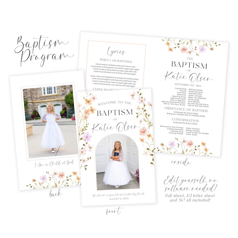 LDS Baptism Program Girl Girl Baptism Program LDS Girl Baptism Program Template