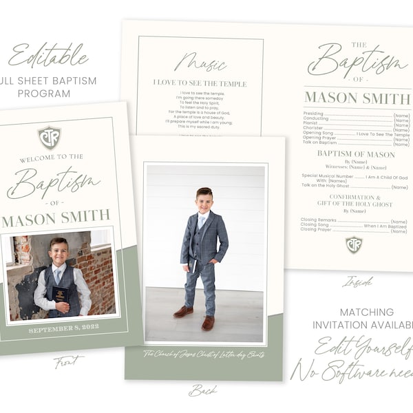 LDS Baptism Program | Baptism Program Boy | LDS Baptism Programs | Baptism Program Template | LDS Baptism | Boy Baptism Program | Corjl