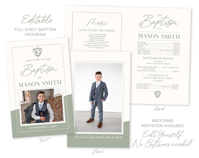 LDS Baptism Program | Baptism Program Boy | LDS Baptism Programs | Baptism Program Template | LDS Baptism | Boy Baptism Program | Corjl