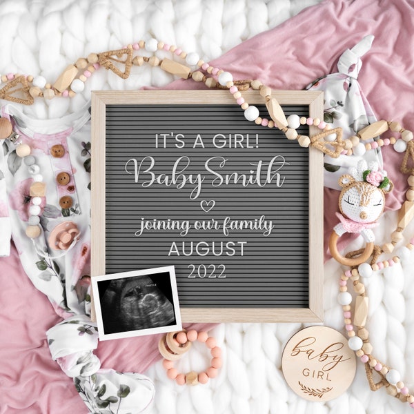 Digital Pregnancy Announcement | Baby Announcement for Social Media | Girl Gender Reveal | Instant Download  | Editable in Corjl