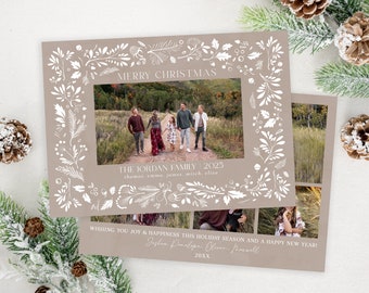 Boho Christmas Card Template | Neutral Holiday Cards Template 5x7 | Christmas Card Template | Editable Holiday Card | Photo Card | Photoshop