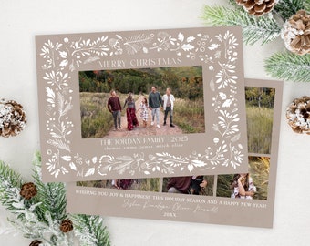 Neutral Boho Christmas Photo Card Template: 5x7 Editable Holiday Card (Photoshop)