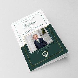LDS Taufe Programm Vorlage druckbares, faltbares Design: Junge grün und Gold (Corjl) Bild 5