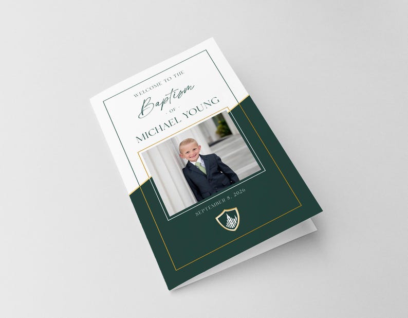 LDS Taufe Programm Vorlage druckbares, faltbares Design: Junge grün und Gold (Corjl) Bild 5
