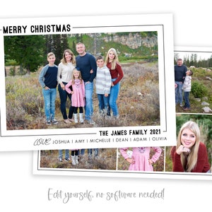 Plantilla de tarjeta de Navidad minimalista / Plantilla de tarjetas de Navidad 5x7 / Revisión del año fotográfico / Tarjeta de Navidad editable / Simple / Corjl