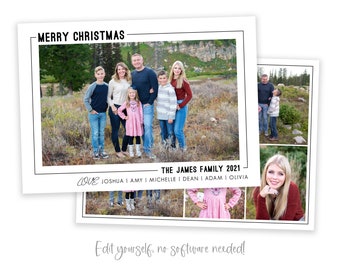 Minimalist Photo Christmas Card Template: Year in Review (5x7, Editable)