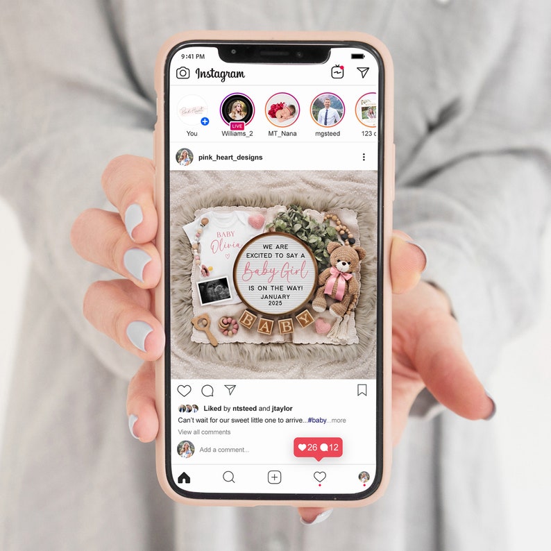 Baby Girl Pregnancy Announcement: Editable Social Media Template (Digital Download) image 6