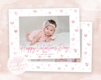 Valentine's Day Card Template | Valentine's Day DIY Template | Valentine's Day Photo Card | Instant Download | Watercolor Hearts Card