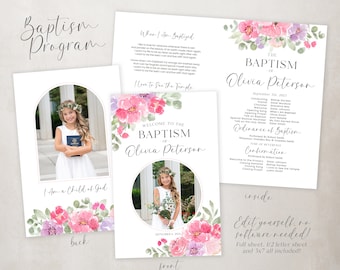 LDS Baptism Program Girl Baptism Program LDS Baptism LDS Girls Baptism Program Customizable Baptism Program