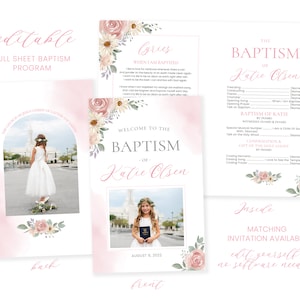 LDS Baptism Program Girl Baptism Program LDS Baptism Invitation LDS Girls Baptism Program Pink Floral