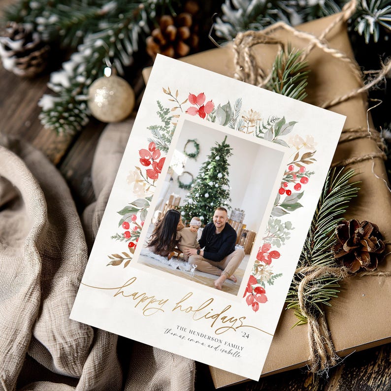 Christmas Card Template - Editable Holiday Photo Card - Printable Digital Download - Boho image 7