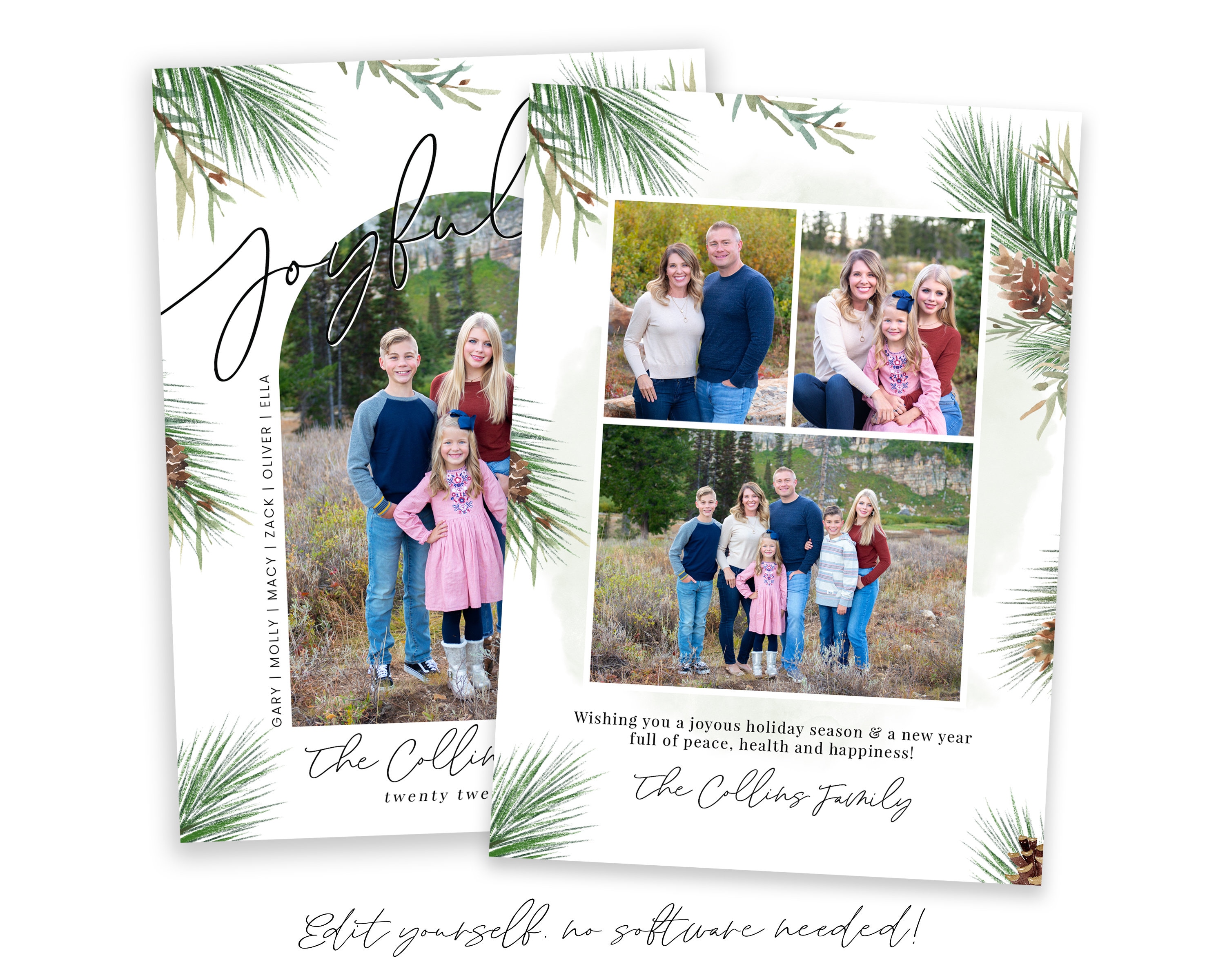 Christmas Card Template | Christmas Cards Template | 2022 Pine Branches  Joyful Template | Christmas Card| Holiday Card | Corjl