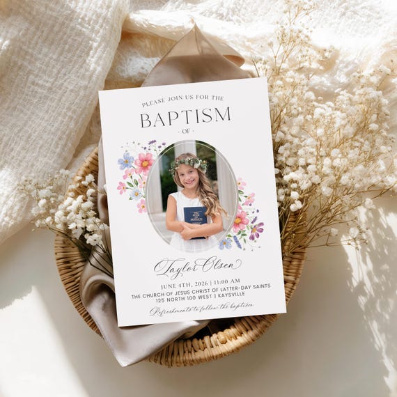 Floral LDS Baptism Invitation Template | Editable Girl Baptism Invite (Instant Download)
