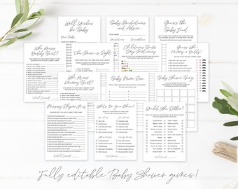 Printable Baby Shower Games Bundle - Minimal Gender-Neutral Design - Instant Download - Edit in Corjl