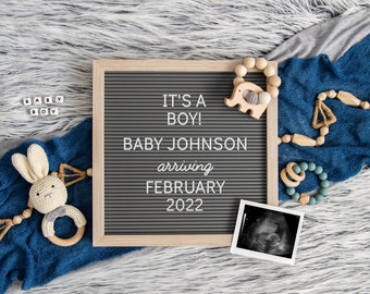 It's a Boy Digital Pregnancy Announcement: Social Media Gender Reveal (Edit in Corjl)