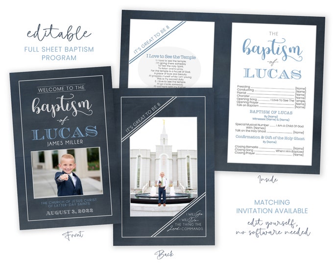 LDS Baptism Program | Baptism Program Boy | LDS Baptism Programs | Baptism Program Template | LDS Baptism | Boy Baptism Program | Corjl