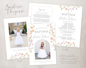 LDS Baptism Program Girl Baptism Program LDS Baptism LDS Girls Baptism Program Customizable Baptism Program