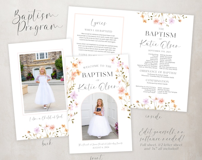 LDS Baptism Program Girl Baptism Program LDS Baptism LDS Girls Baptism Program Customizable Baptism Program