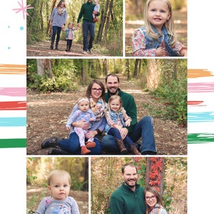 May include: A family portrait with a couple and three children in a wooded area. The family is dressed in casual clothing and smiling. The photo is taken in front of a backdrop of trees and leaves. The text "LOVE, JIM, LIA, ANNIE AND LILLIAN" is at the bottom of the image. The year "2017" is in large, colorful letters at the bottom right of the image.