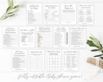 Printable Baby Shower Games | Baby Shower Games Bundle | Minimal Gender Neutral | Instant Download | Baby Shower Games Template Pack | Corjl