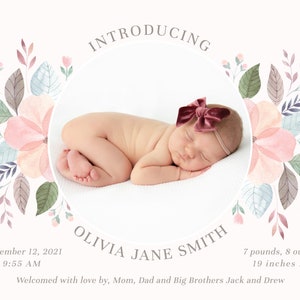 Customizable Birth Announcement Card Template for Baby Girls Baby Girl Announcement Card Instant Download image 5