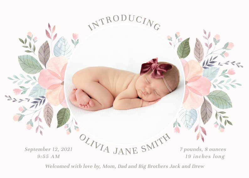 Customizable Birth Announcement Card Template for Baby Girls Baby Girl Announcement Card Instant Download image 5