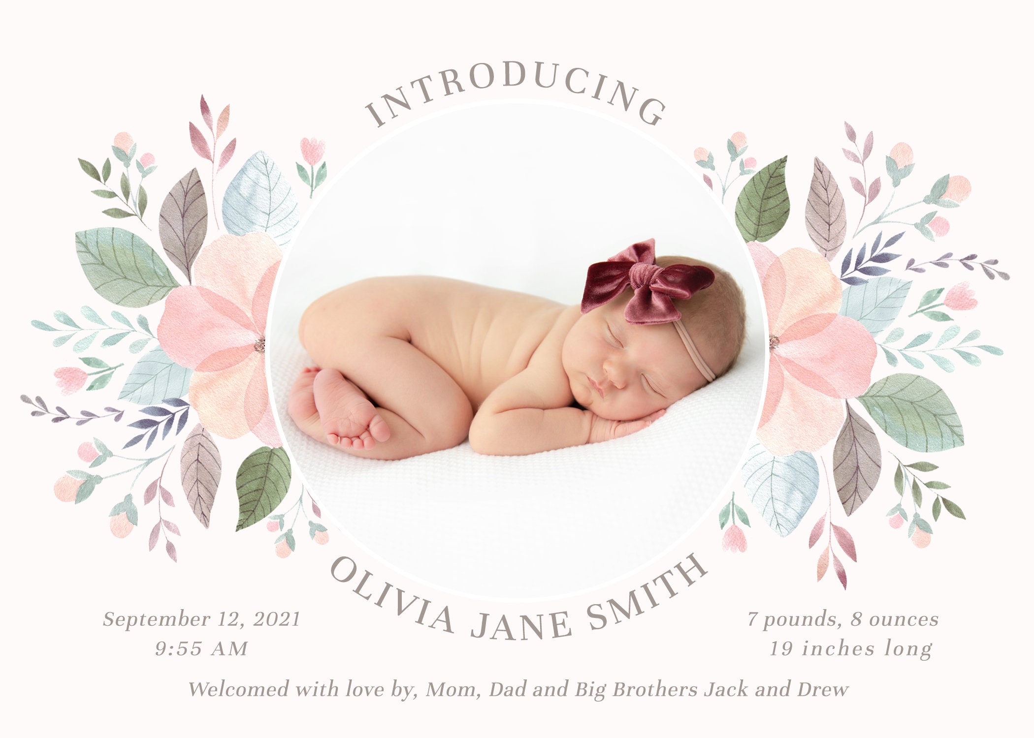Customizable Birth Announcement Card Template For Baby Girls Baby 