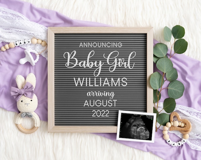 Girl Digital Pregnancy Announcement | Girl Gender Reveal | Editable Letter Board for Social Media | Instagram Pregnancy Announcement | Corjl