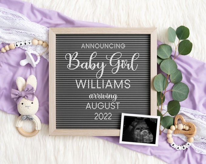 Girl Digital Pregnancy Announcement | Girl Gender Reveal | Editable Letter Board for Social Media | Instagram Pregnancy Announcement | Corjl