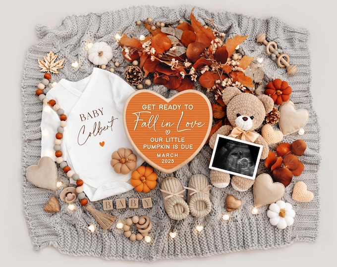 Fall Pregnancy Announcement Digital Baby Announcement Autumn Gender Neutral Baby Reveal Modern Girl Gender Reveal Boy Social Media