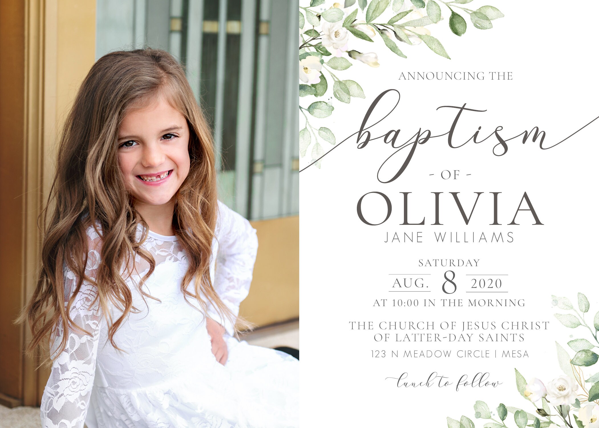 Elegant LDS Baptism Invitation LDS Baptism Invitation Girl Baptism 