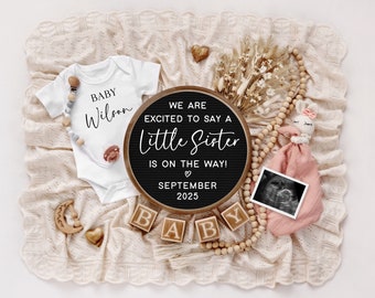 Baby Girl Pregnancy Announcement Digital, Girl Baby Announcement, Baby Reveal, Social Media Reveal, Sale, Little Sister on the Way