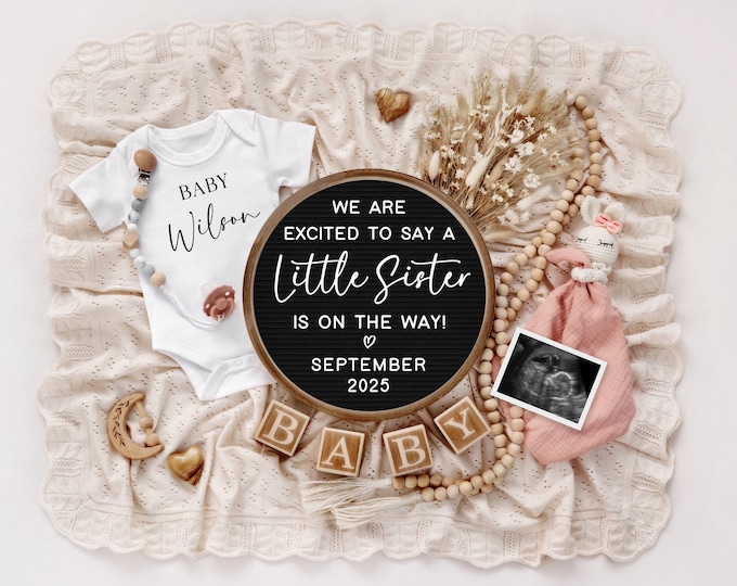 Baby Girl Pregnancy Announcement Digital, Girl Baby Announcement, Baby Reveal, Social Media Reveal, Sale, Little Sister on the Way