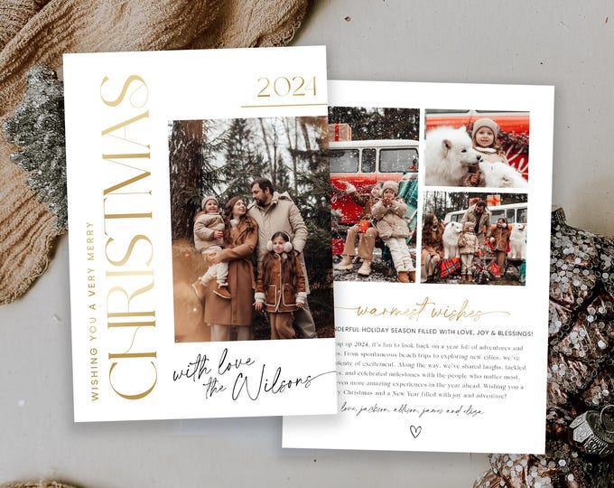 Minimalist Christmas Card Template - Custom Holiday Photo Card - Simple Modern Christmas Cards - Year in Review Card - Digital Download