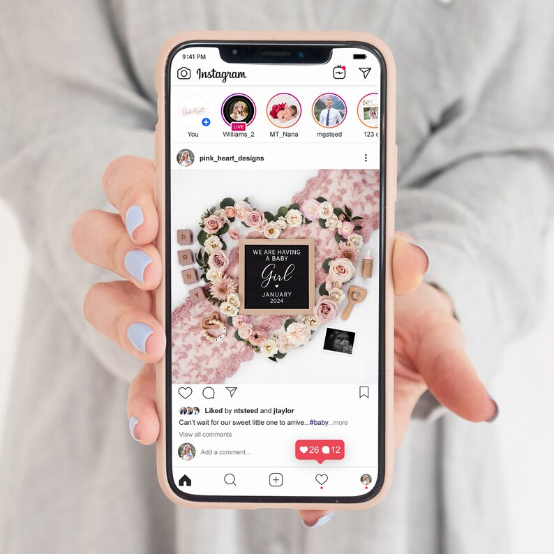 May include: A pink and white floral arrangement with a wooden sign that reads "We are having a baby girl January 2024". The sign is surrounded by pink and white flowers and a lace fabric.