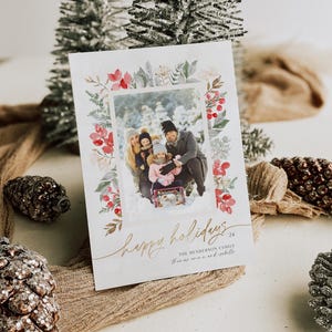 Christmas Card Template - Editable Holiday Photo Card - Printable Digital Download - Boho image 1