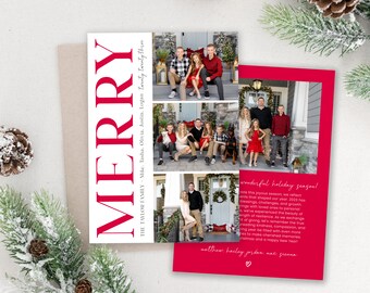 Photo Christmas Card Template: Merry Holiday Card, Editable 5x7 (Digital)