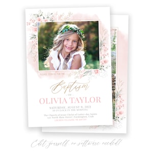 LDS Baptism Invitation | Floral Baptism Invitation Girl | Baptism Invite | LDS Baptism Announcement | Baptism Invitations Girl | Corjl