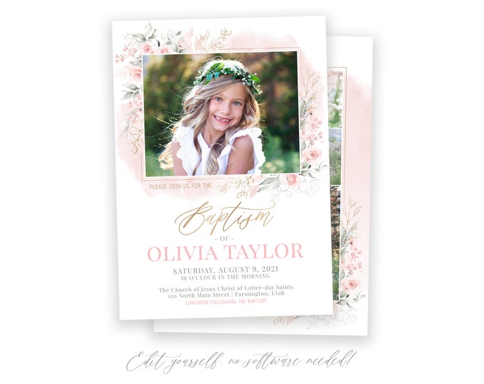 LDS Baptism Invitation | Floral Baptism Invitation Girl | Baptism Invite | LDS Baptism Announcement | Baptism Invitations Girl | Corjl