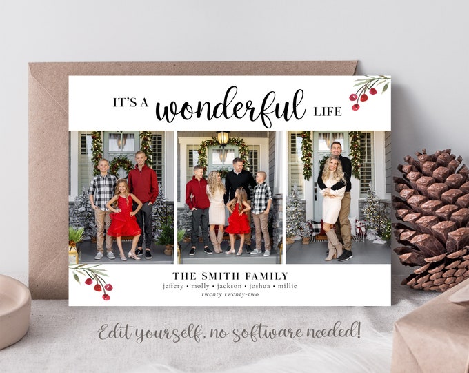 Christmas Card Template | Christmas Cards Template | 2022 It's The A Wonderful Life Card Template | Christmas Card | Holiday Card | Corjl