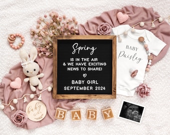 Spring It's a Girl Digital Pregnancy Announcement | Baby Girl Announcement | Editable Template | Gender Reveal | Social Media | Expecting