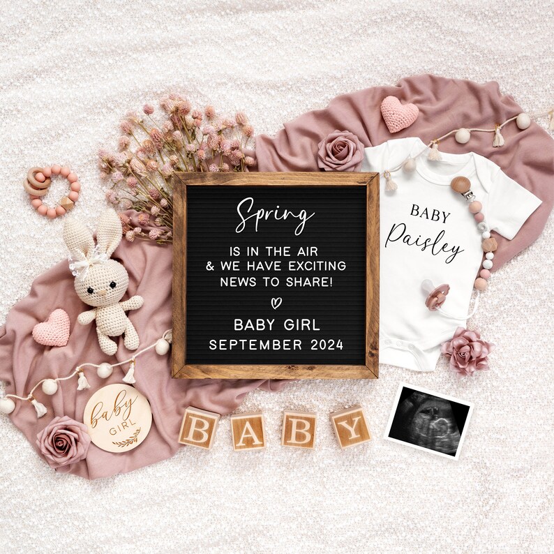 Spring It's a Girl Pregnancy Announcement: Editable Social Media Template (Digital Download) image 1