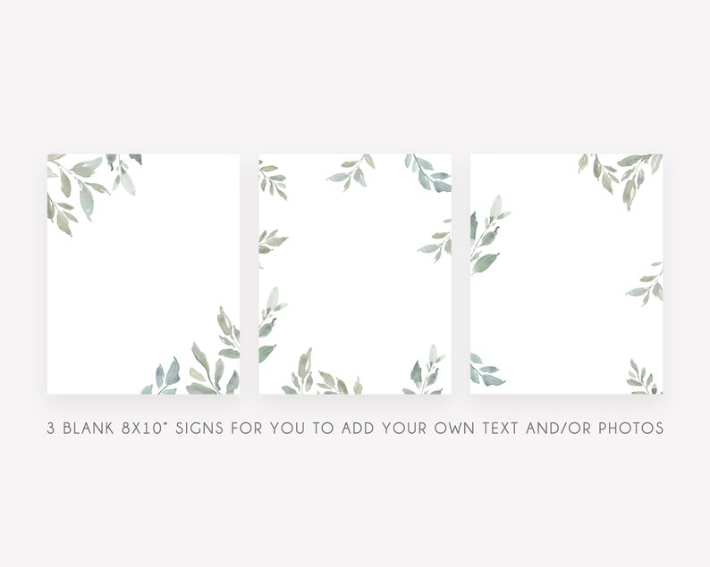 Puede incluir: Tres carteles en blanco de 8x10 pulgadas con un dise&ntilde;o de acuarela de hojas verdes. Los carteles son perfectos para agregar su propio texto y fotos.