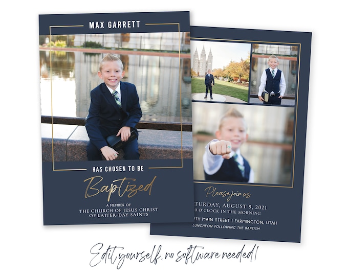 LDS Baptism Invitation Boy - Boy Baptism Invite – DIY Baptism Invitation Template - LDS Baptism Announcement - Editable Baptism Printable