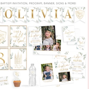 LDS Baptism Kit for Girls | Olive Leaf Baptism Invitation | Baptism Decorations | Editable Baptism Program | Baptism Printables | Corjl